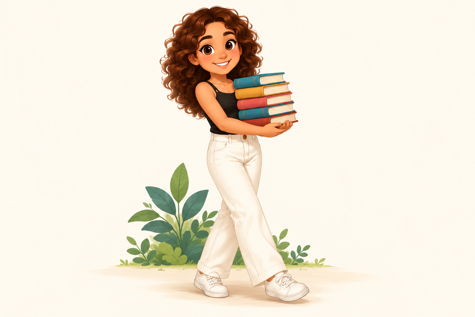Ana Carolina segurando uma pilha de livros