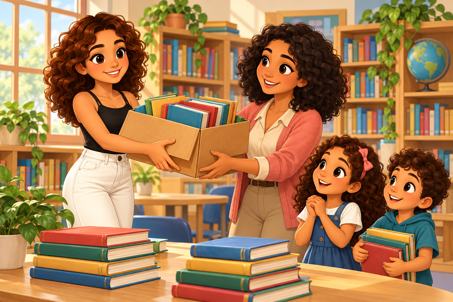 Entrega de livros doados em uma escola da Grande Curitiba